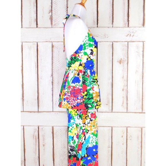 60s vintage Sundays Child California bright op art floral two piece pantsuit - Picture 2 of 5